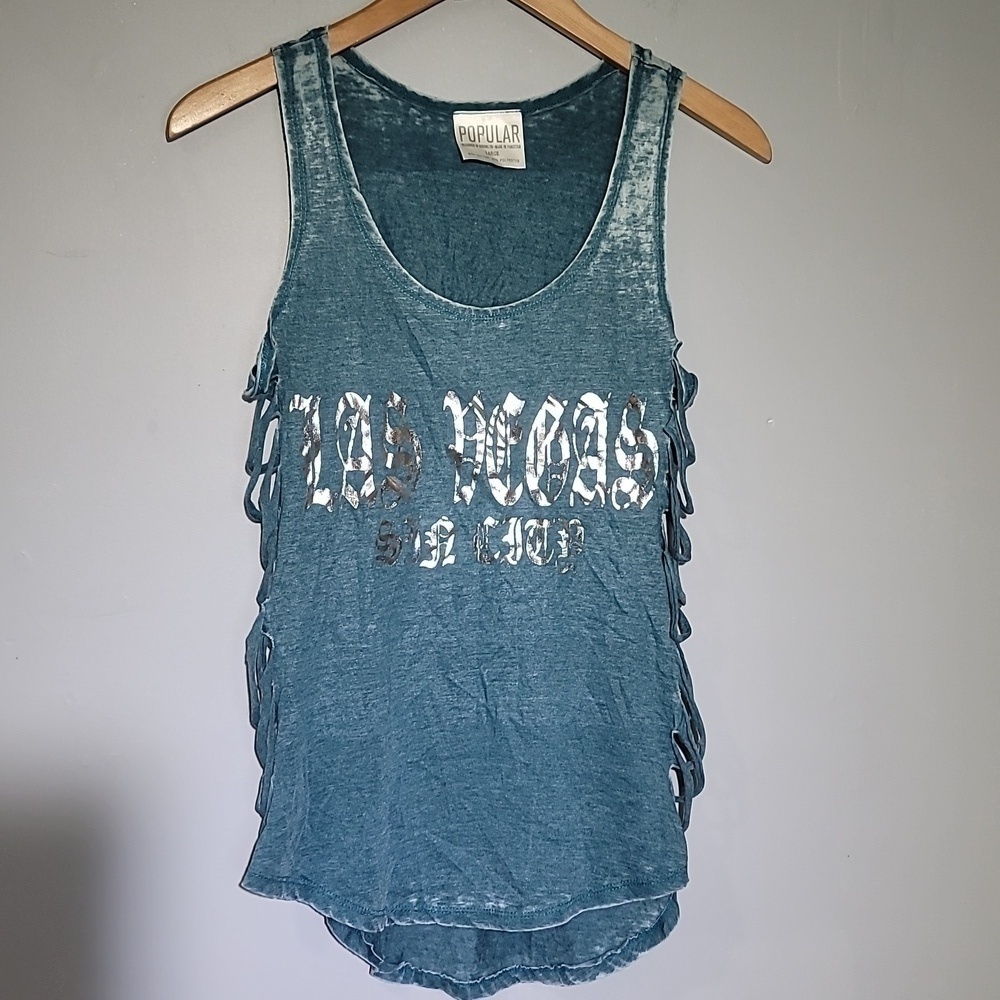 POPULAR Teal Fringe Silver Las Vegas Tank Top